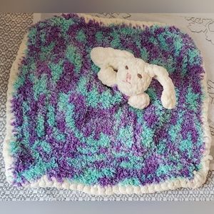 Handmade Bunny Rabbit Plush Lovey Baby Security Blanket Soother Purple Teal